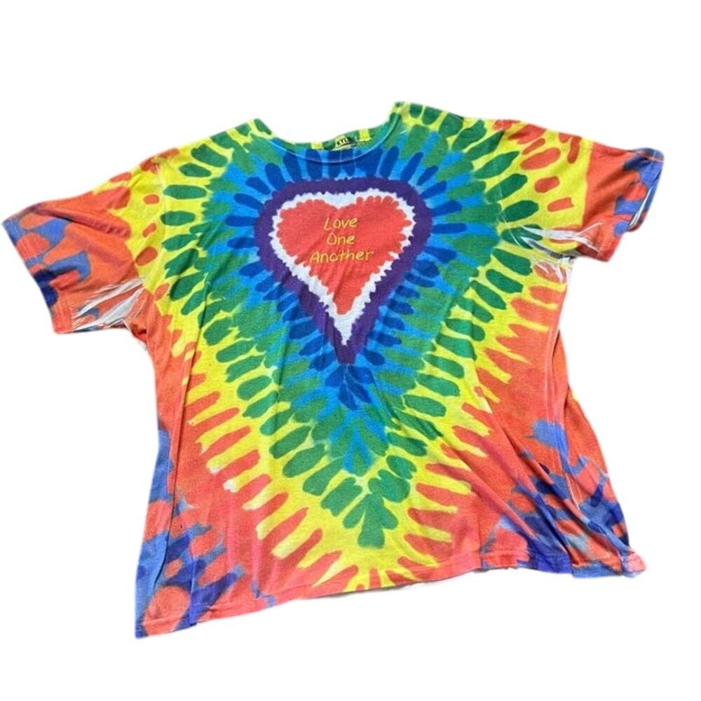 Kylie Tie Dye Heart Short Sleeve T-Shirt Hawaiian Summer Beach Multi Women's XXL